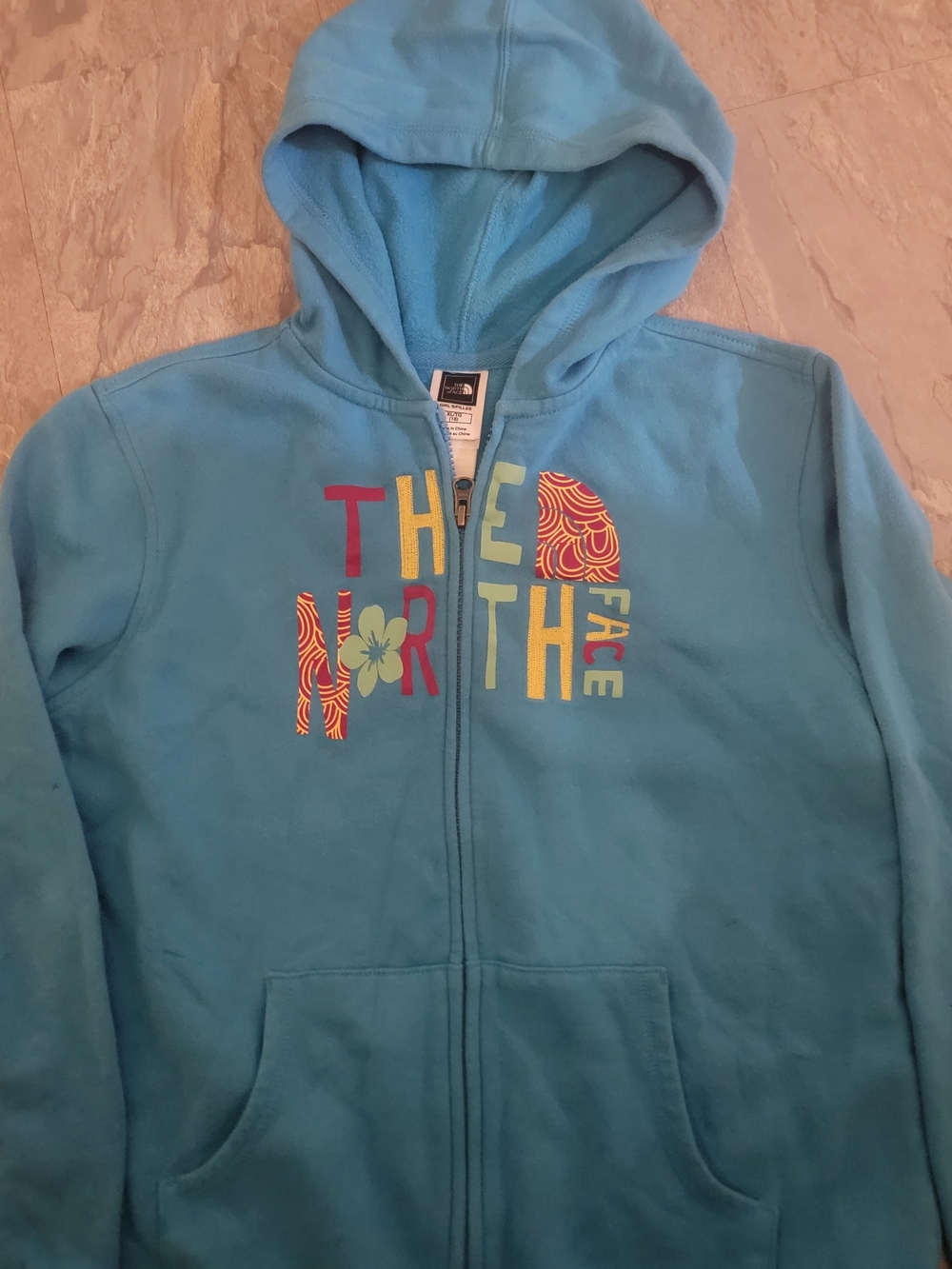 The North Face Girls' Light Blue Hooded Zip-Up Sweatshirt